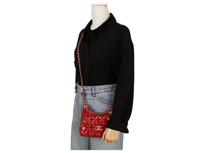 Chanel Borsa hobo piccola con catena da tasca Rosso - vista 11