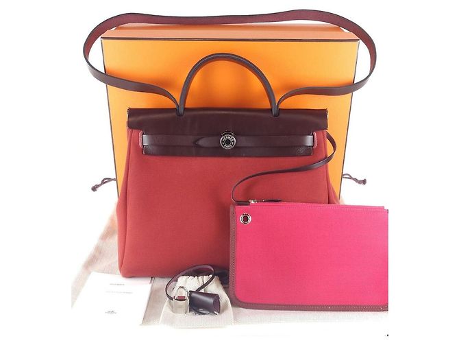 Hermès Borsa Tote Herbag Borsa a Spalla Set Twilly Rosso - vista 10