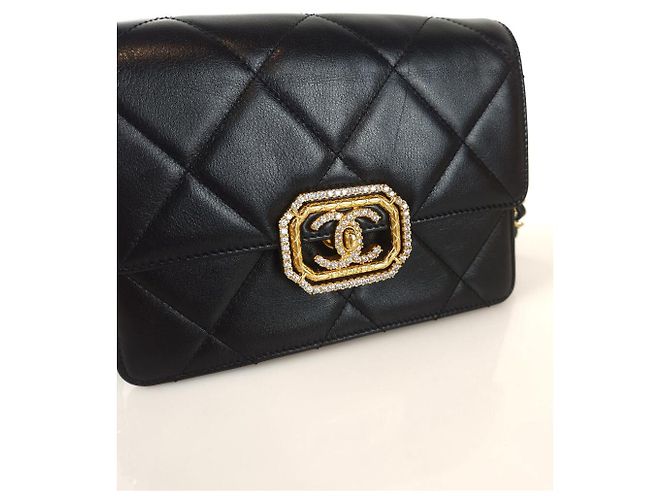Chanel Borsa a spalla in pelle di vitello Strass Nero - vista 3