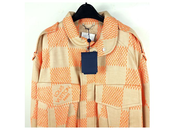 Louis Vuitton Giacca Bomber Jumbo Damier in Raffia Plu Arancione - vista 2