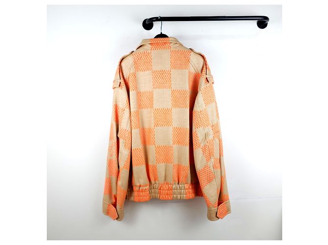Louis Vuitton Giacca Bomber Jumbo Damier in Raffia Plu Arancione - vista 3