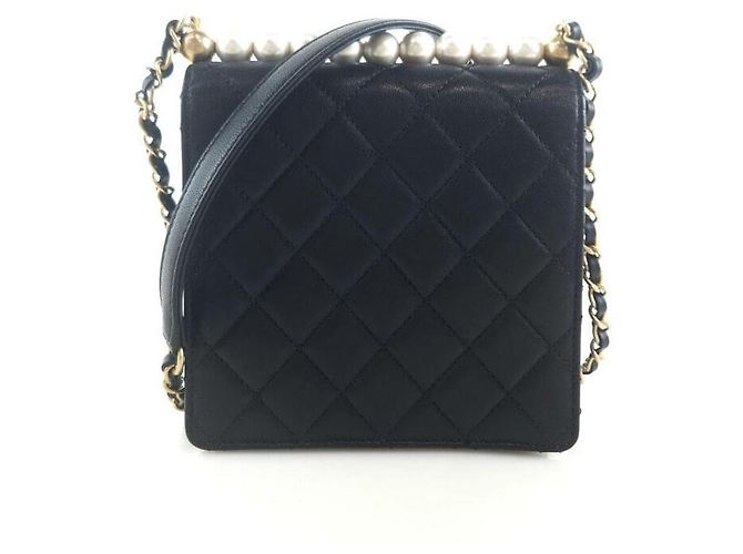 Chanel Borsa a tracolla con patta in perle Nero - vista 3