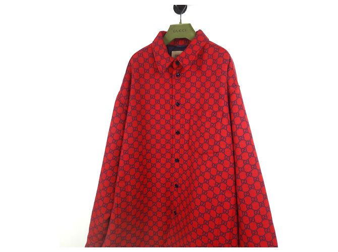 Gucci Camisa overshirt acolchada de franela de lana GG Roja - vista 2