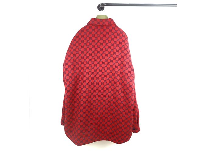 Gucci Camisa overshirt acolchada de franela de lana GG Roja - vista 3