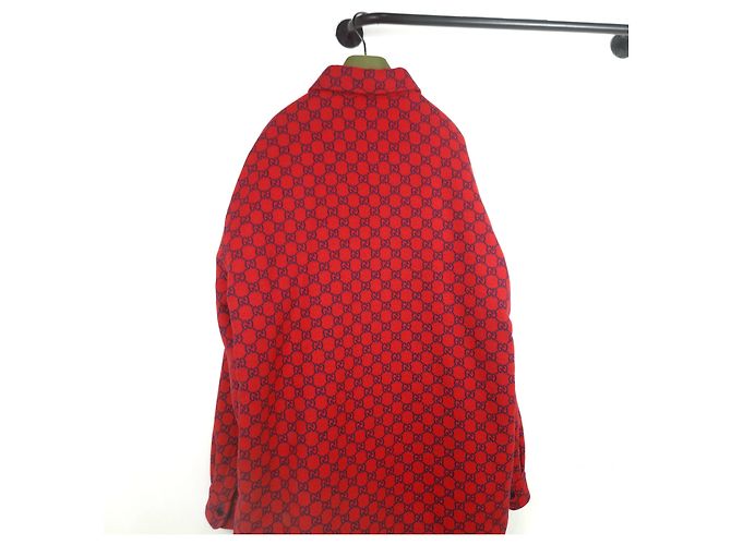Gucci Camisa overshirt acolchada de franela de lana GG Roja - vista 4