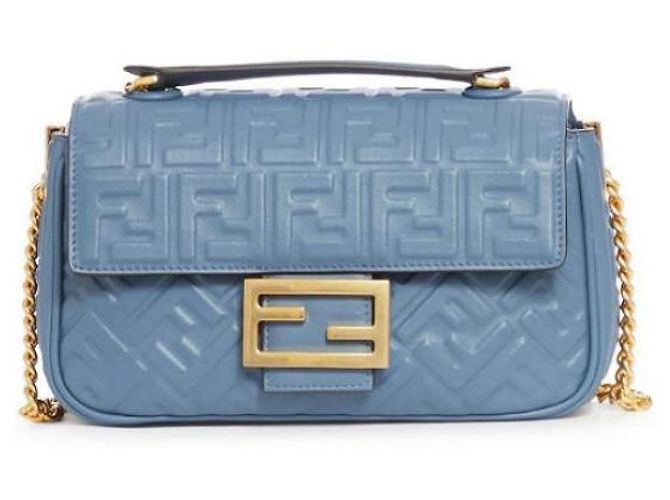 Fendi Borsa midi in pelle Napa con catena Baguette Blu - vista 4