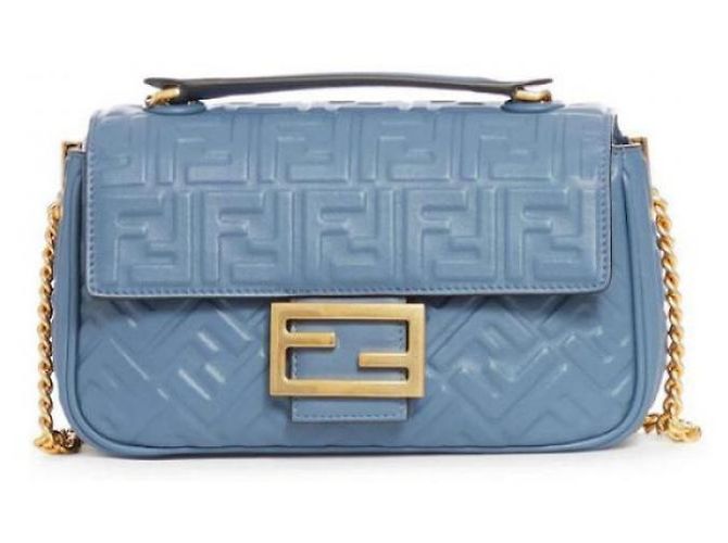 Fendi Borsa midi in pelle Napa con catena Baguette Blu - vista 5