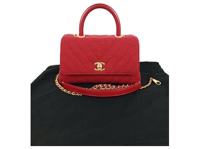 Chanel Borsa Tote in Tessuto Coco Handle Borsa a Spalla Rosso - vista 8
