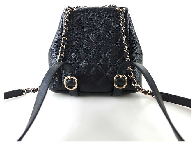 Chanel Zaino Duma in caviale con due tasche Nero - vista 4