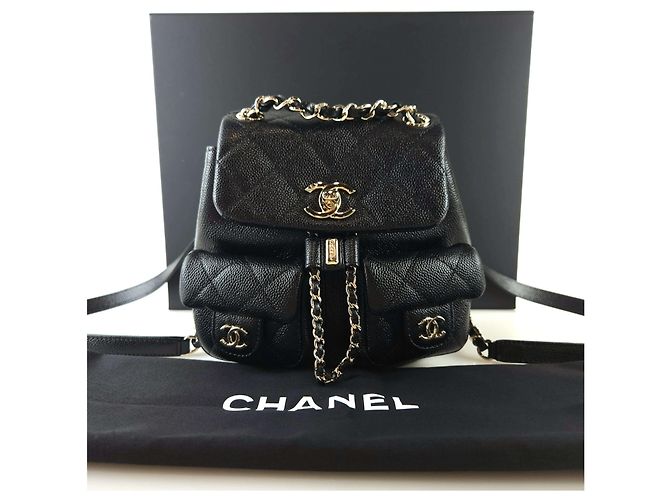 Chanel Zaino Duma in caviale con due tasche Nero - vista 7
