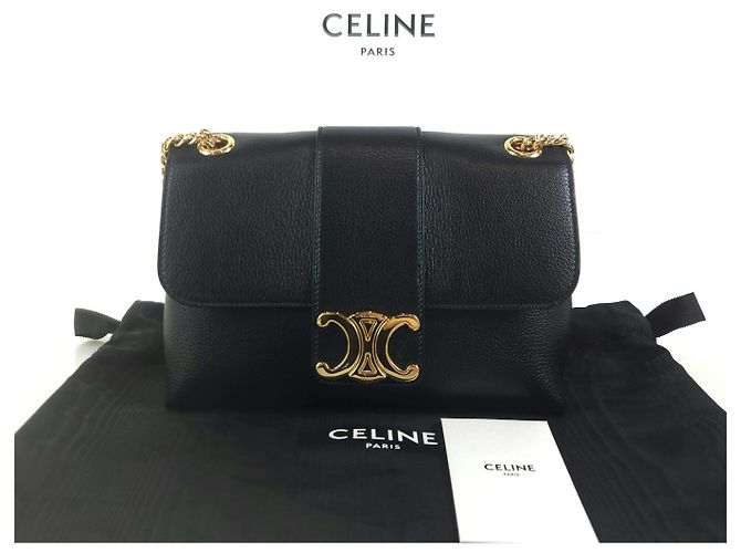 Céline El Bolso de Hombro Crossbody Victory en Piel de Ternera Suppl Grain Negro - vista 7