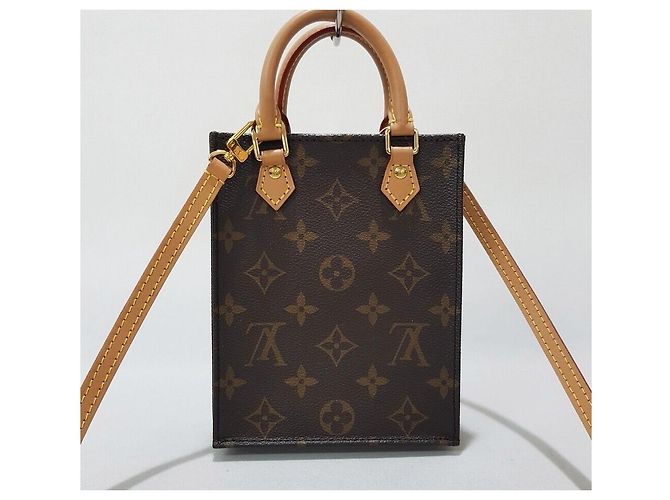 Louis Vuitton Borsa Tote Crossbody Petit Sac Plat Monogram Marrone - vista 4