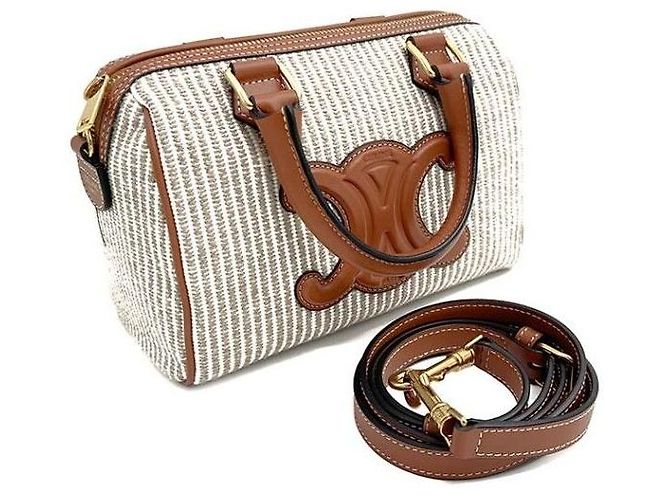 Céline Borsa Boston in tessuto piccola Marrone - vista 3