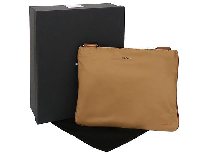 Kiton Borsa a tracolla piatta in pelle di nylon Marrone - vista 10