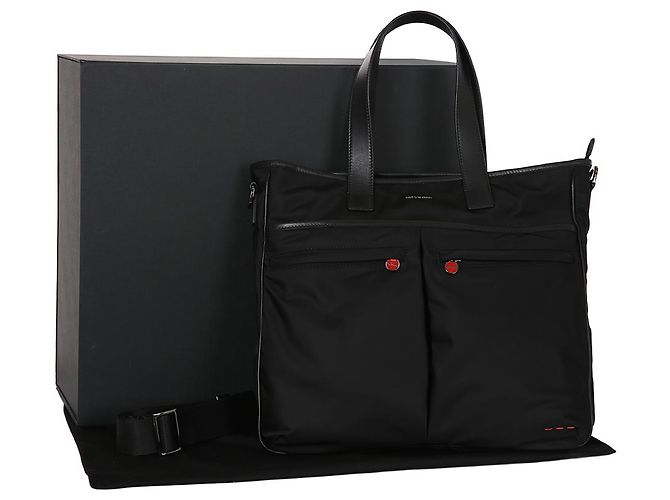 Kiton Borsa a tracolla in pelle di nylon a due vie Nero - vista 11