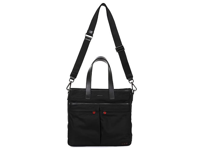 Kiton Borsa a tracolla in pelle di nylon a due vie Nero - vista 6