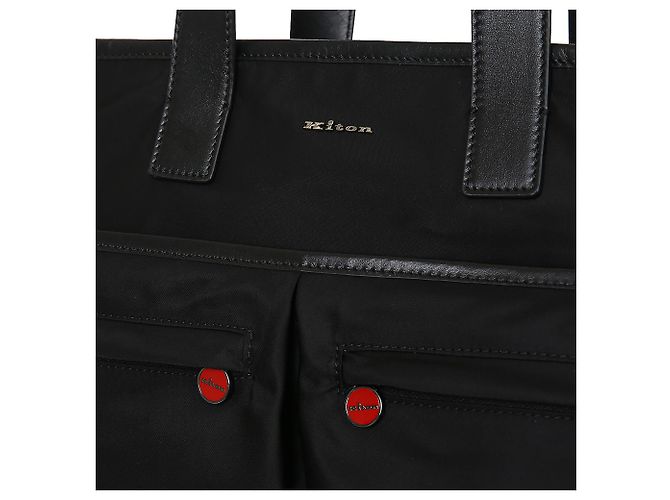 Kiton Borsa a tracolla in pelle di nylon a due vie Nero - vista 7