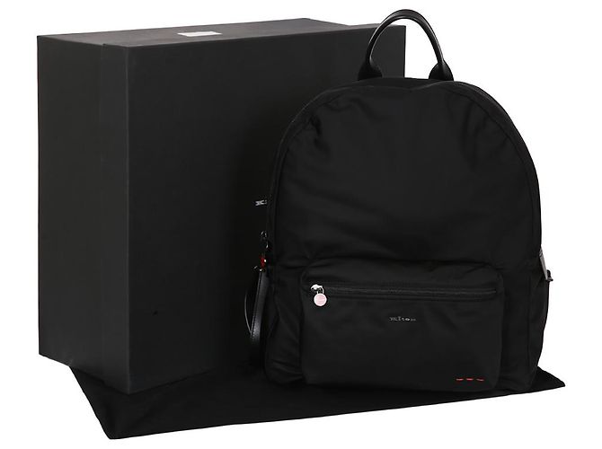 Kiton Zaino nero in nylon e pelle con logo - vista 10