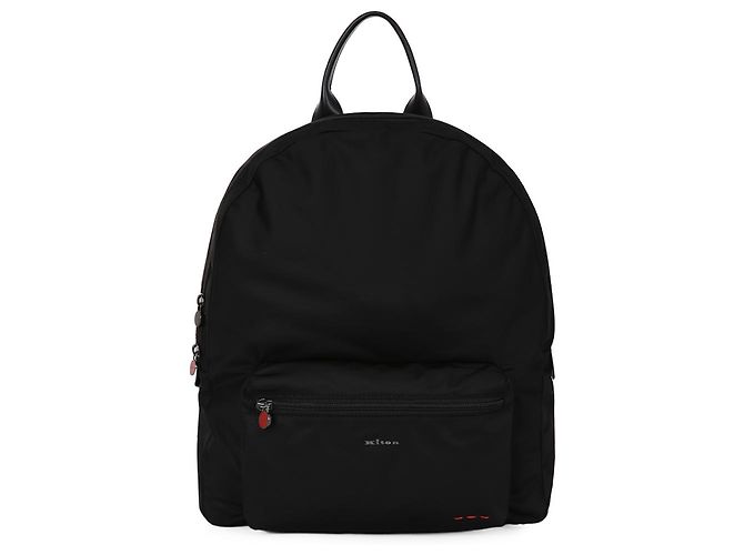 Kiton Zaino nero in nylon e pelle con logo - vista 2