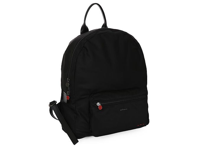 Kiton Zaino nero in nylon e pelle con logo - vista 3