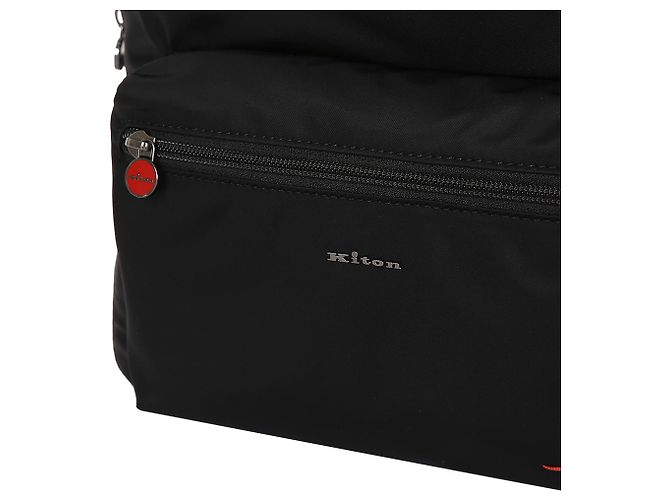 Kiton Zaino nero in nylon e pelle con logo - vista 6