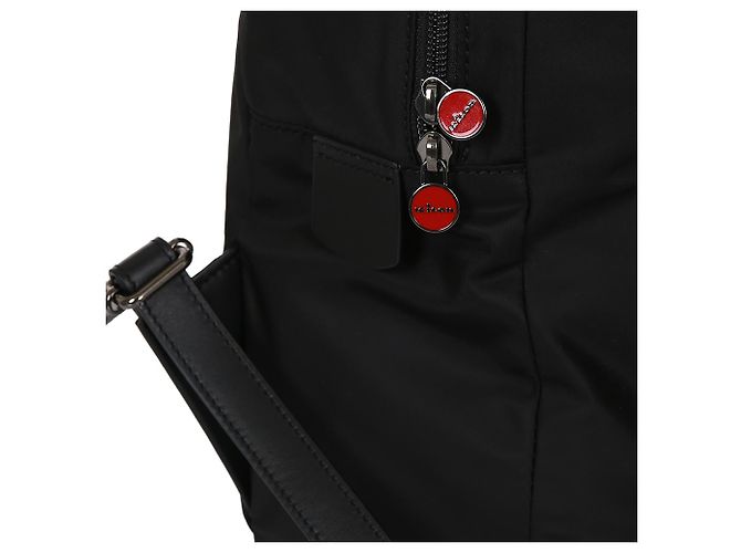 Kiton Zaino nero in nylon e pelle con logo - vista 7