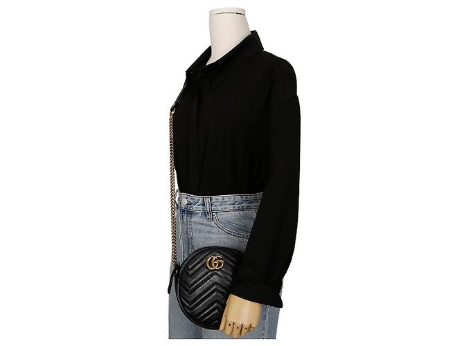 Gucci Borsa a Spalla Incrociata GG Marmont Mini Nero - vista 9