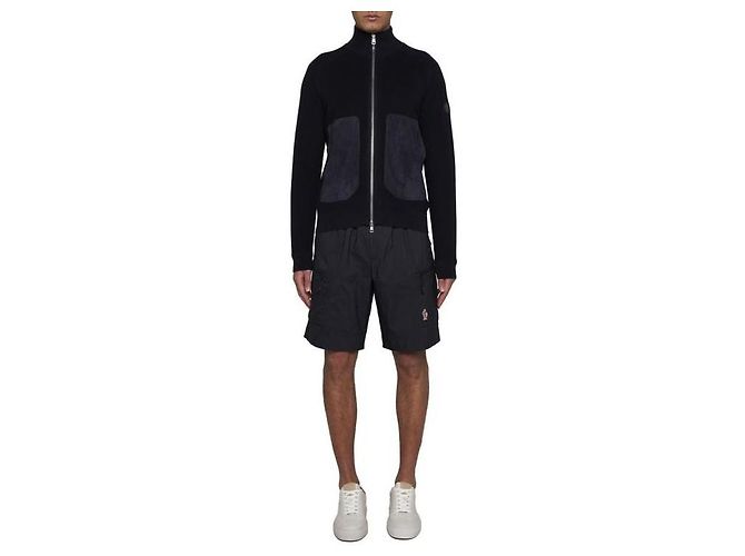 Moncler Cardigan zip in cotone e cashmere Nero - vista 5