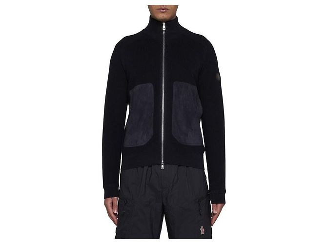 Moncler Cardigan zip in cotone e cashmere Nero - vista 6