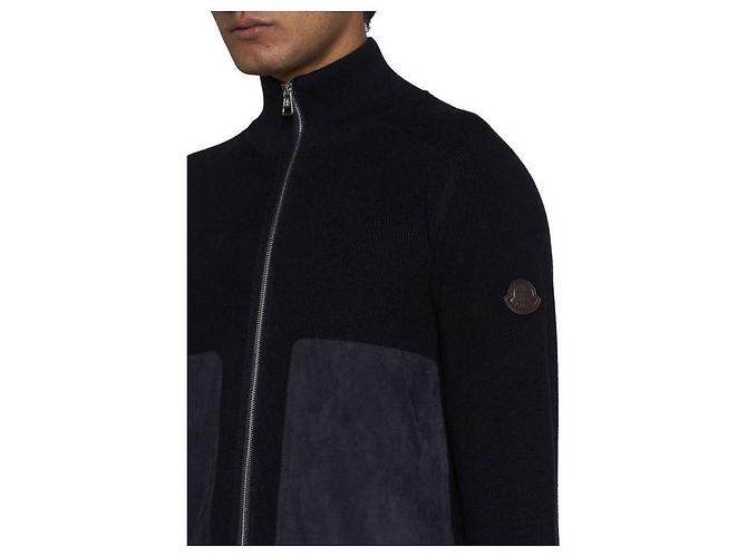Moncler Cardigan zip in cotone e cashmere Nero - vista 8