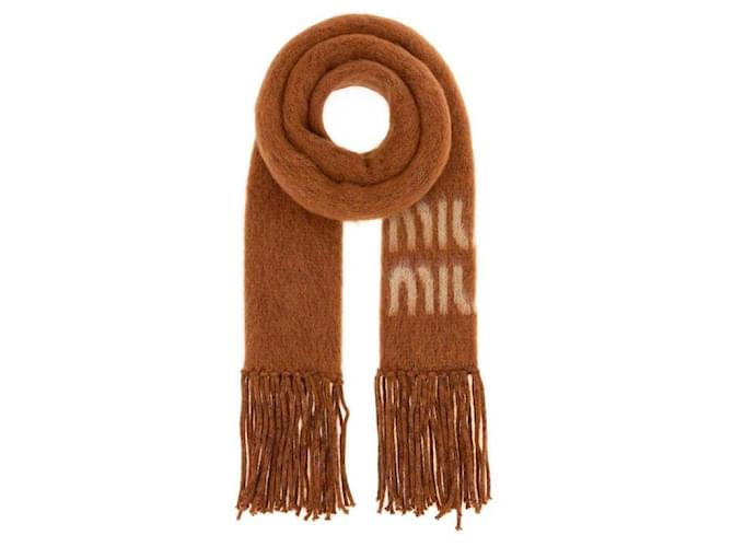Miu Miu Sciarpa in mohair con logo Marrone - vista 4