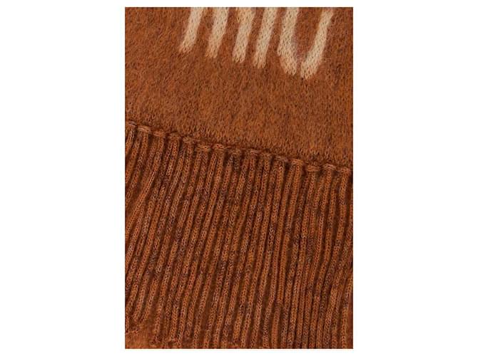 Miu Miu Sciarpa in mohair con logo Marrone - vista 5