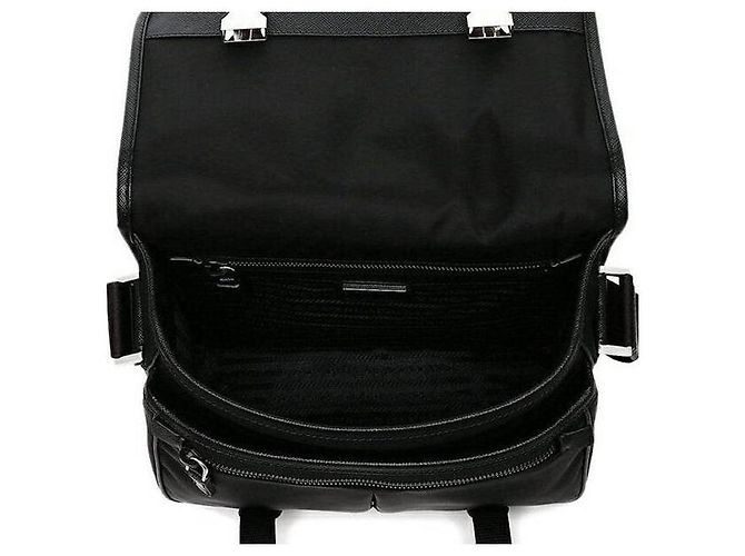 Prada Borsa a Spalla in Pelle Saffiano Re-Nylon Nero - vista 7