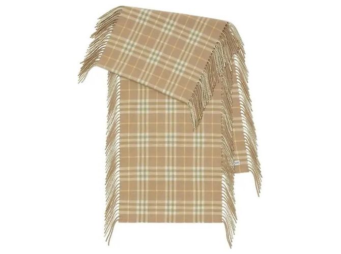 Burberry Sciarpa Felice in Cashmere a Quadri Arancione - vista 4