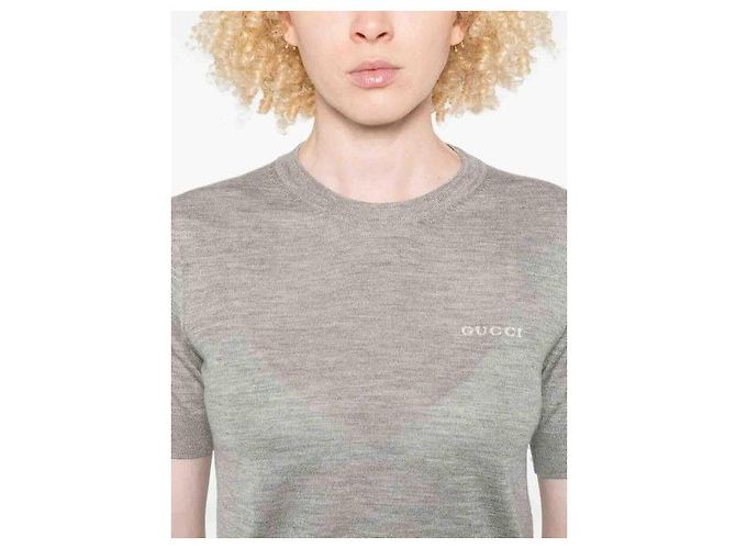 Gucci Top de cachemira y seda intarsia Plata - vista 6