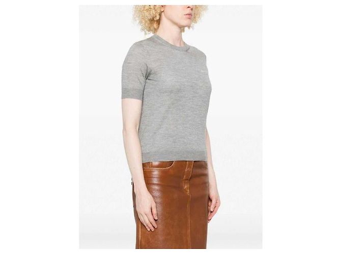 Gucci Top de cachemira y seda intarsia Plata - vista 7