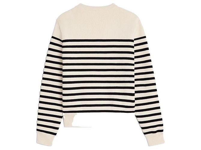 Céline Baumwoll Crewneck Marinière Pullover Off White Schwarz Weiß - Ansicht 2