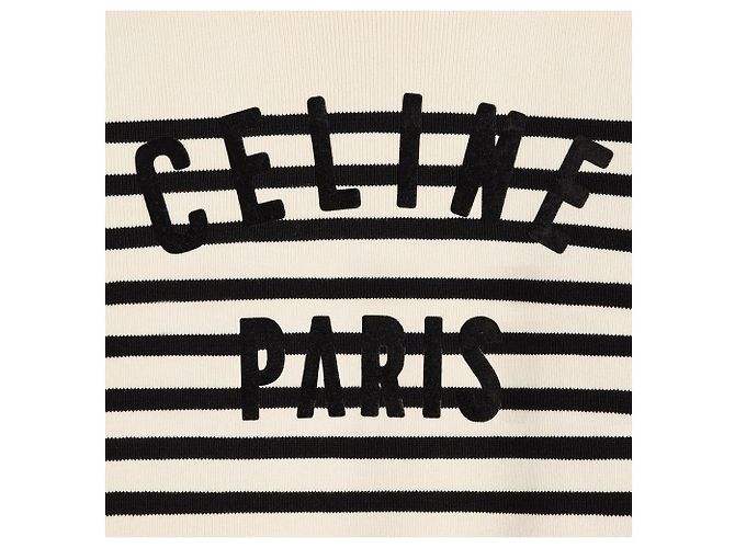 Céline Baumwoll Crewneck Marinière Pullover Off White Schwarz Weiß - Ansicht 3
