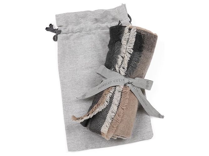 Brunello Cucinelli Sciarpa in cashmere e lana a quadri Marrone - vista 6
