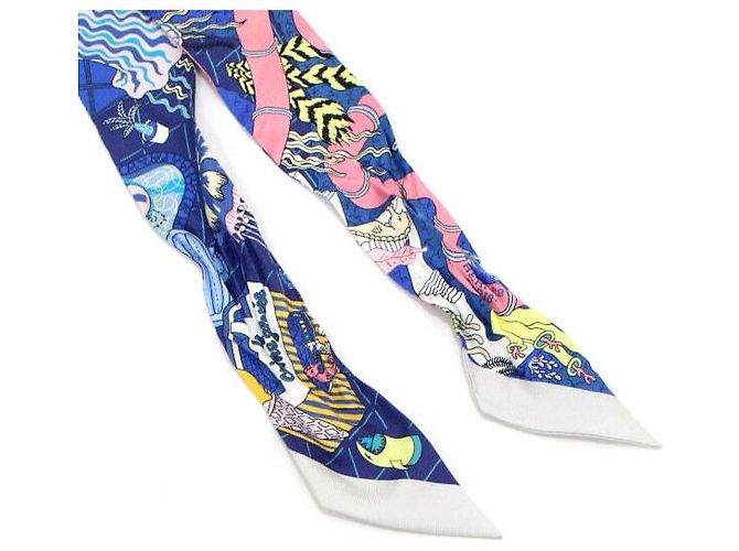 Hermès Foulard in seta Twilly Bonbon Rosa Blu Splash Park - vista 2