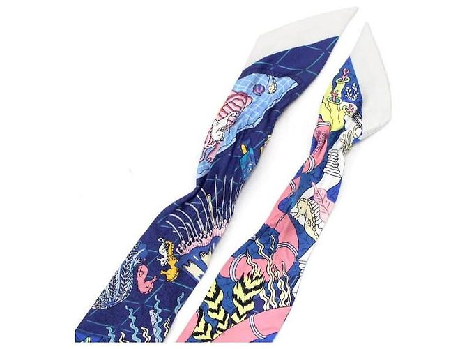 Hermès Foulard in seta Twilly Bonbon Rosa Blu Splash Park - vista 4