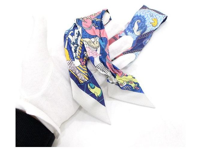 Hermès Foulard in seta Twilly Bonbon Rosa Blu Splash Park - vista 6