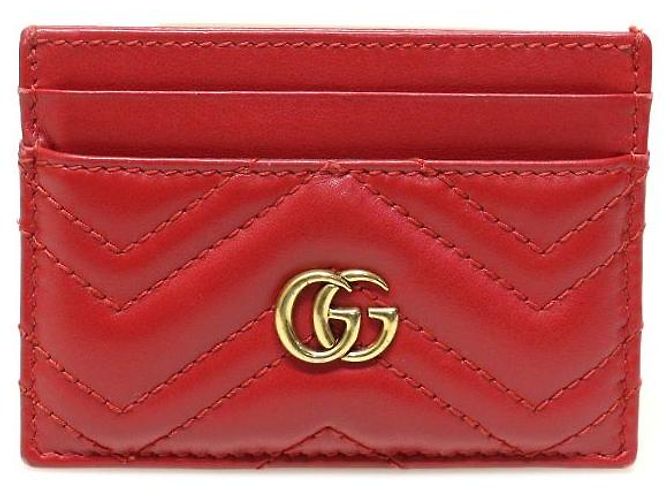 Gucci Roter GG Marmont Kartenhalter aus gestepptem Chevron-Leder - Ansicht 2
