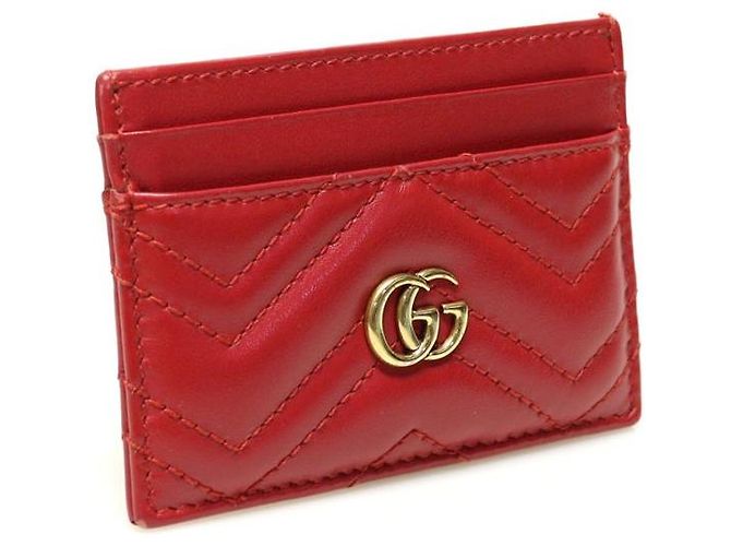 Gucci Roter GG Marmont Kartenhalter aus gestepptem Chevron-Leder - Ansicht 4