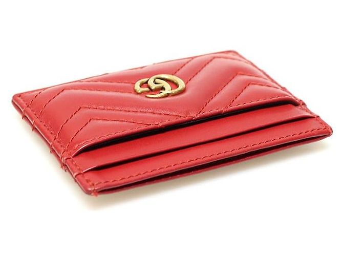 Gucci Roter GG Marmont Kartenhalter aus gestepptem Chevron-Leder - Ansicht 5