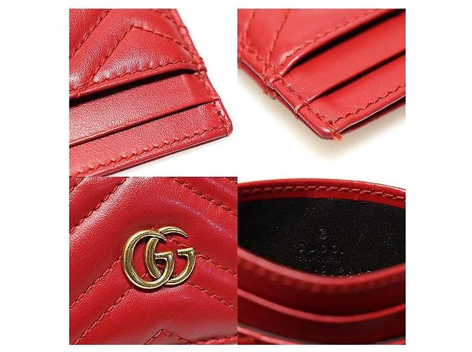 Gucci Roter GG Marmont Kartenhalter aus gestepptem Chevron-Leder - Ansicht 8