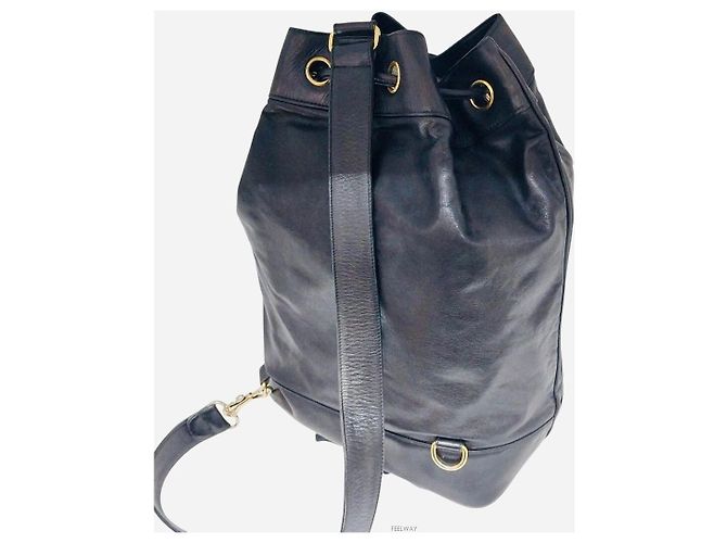 Chanel Vintage CC Bucket Drawstring One Shoulder Backpack Sling Bag Black - view 2