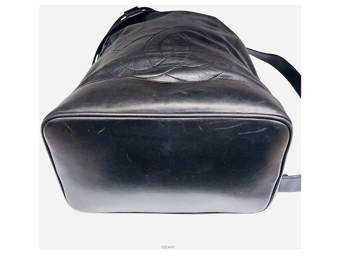 Chanel Vintage CC Bucket Drawstring One Shoulder Backpack Sling Bag Black - view 4