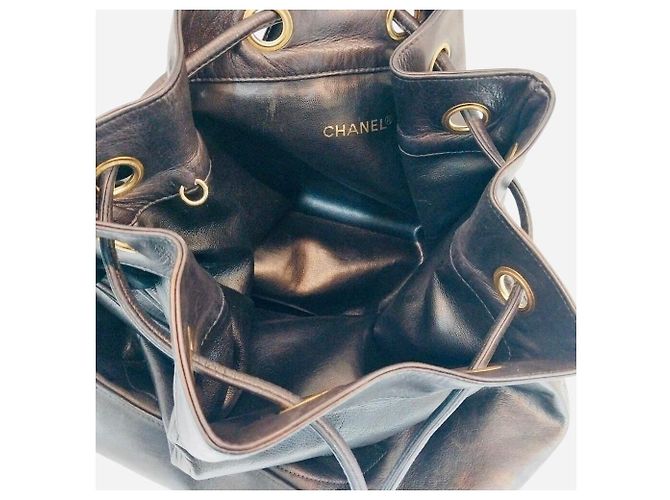 Chanel Vintage CC Bucket Drawstring One Shoulder Backpack Sling Bag Black - view 6