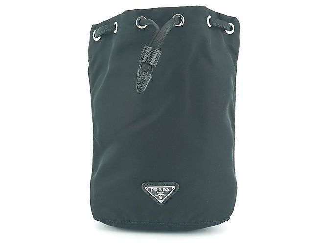 Prada Borsa a secchiello NT Nera Nylon Mini Pochette Borsa con Corda Nero - vista 11